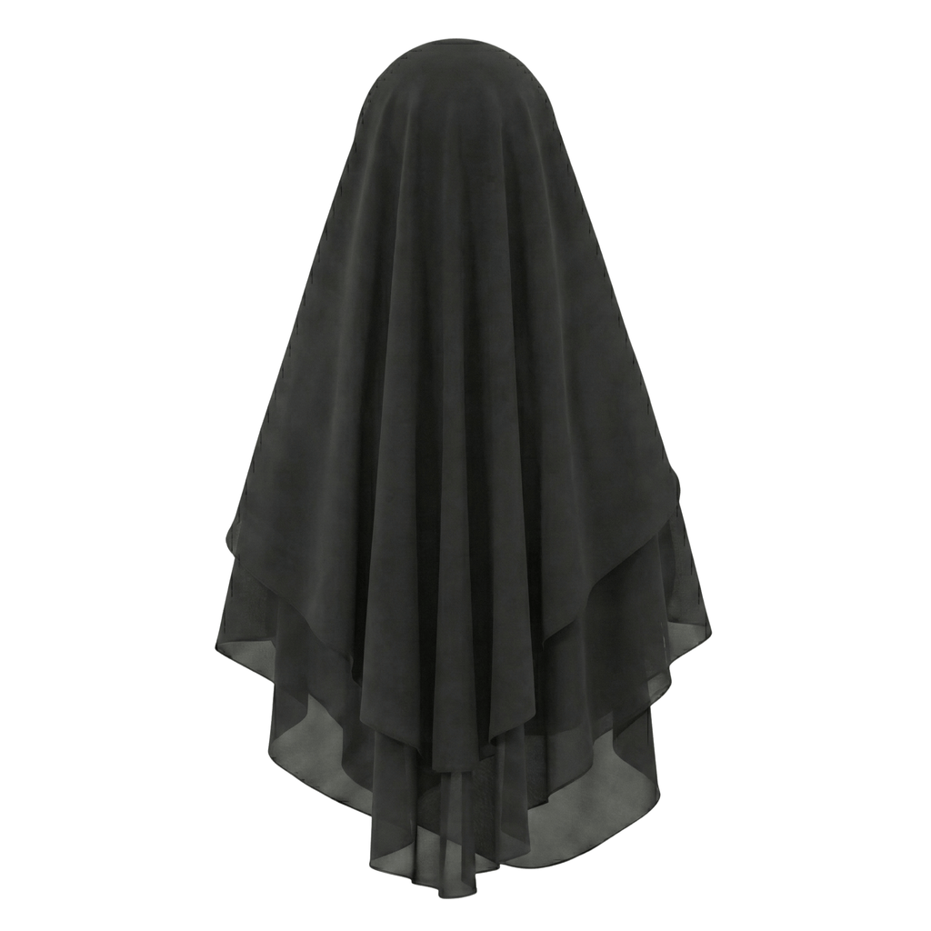 Black 3 Layer Niqab draped over a white background